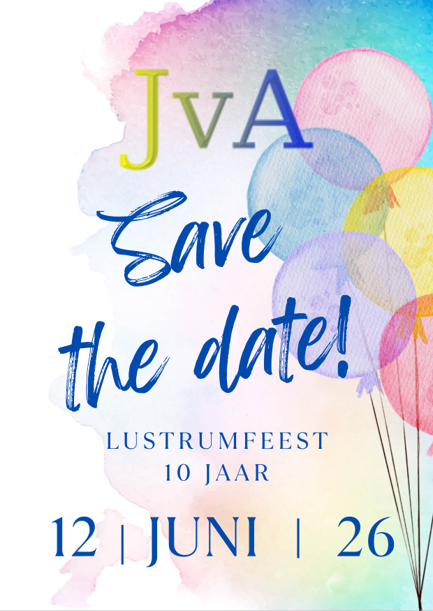 Save the date lustrumfeest 10 jaar JvA op 12 juni 2026